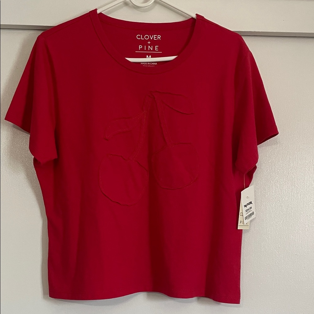 Women's Red Short-Sleeve Cherry Appliqué Tee